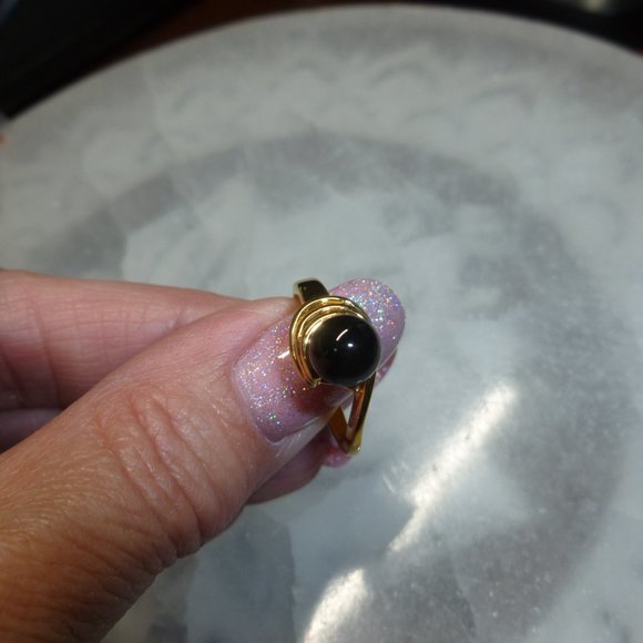 18k Yellow Gold Electroplate Black Onyx Dolphin Ore Ring - Picture 4 of 9